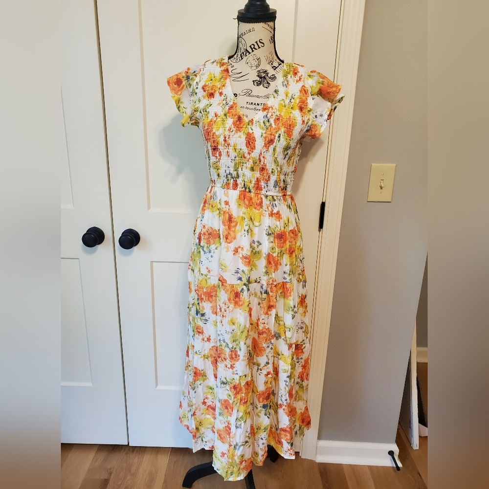Floral Smocked Midi Dress-NWT